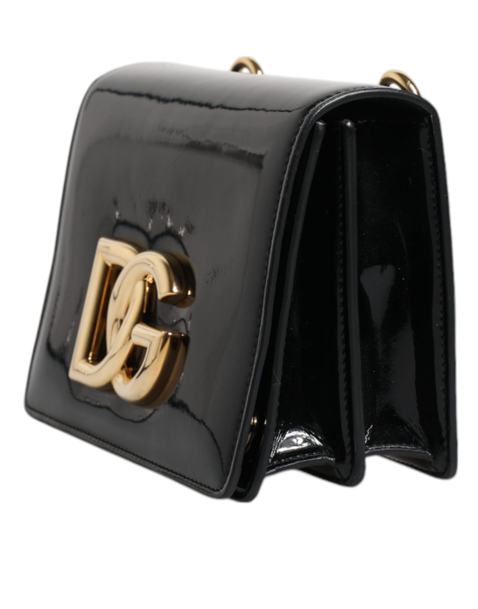 Black Polished Leather DG Logo Crossbody Bag