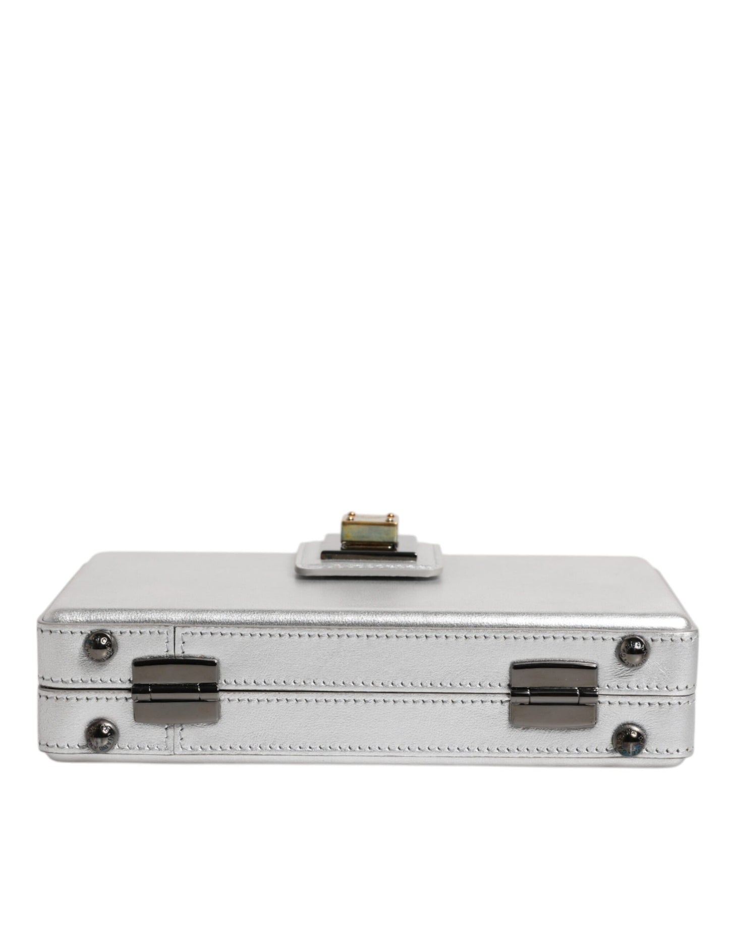 Metallic Silver DG BOX Leather Shoulder Strap Bag