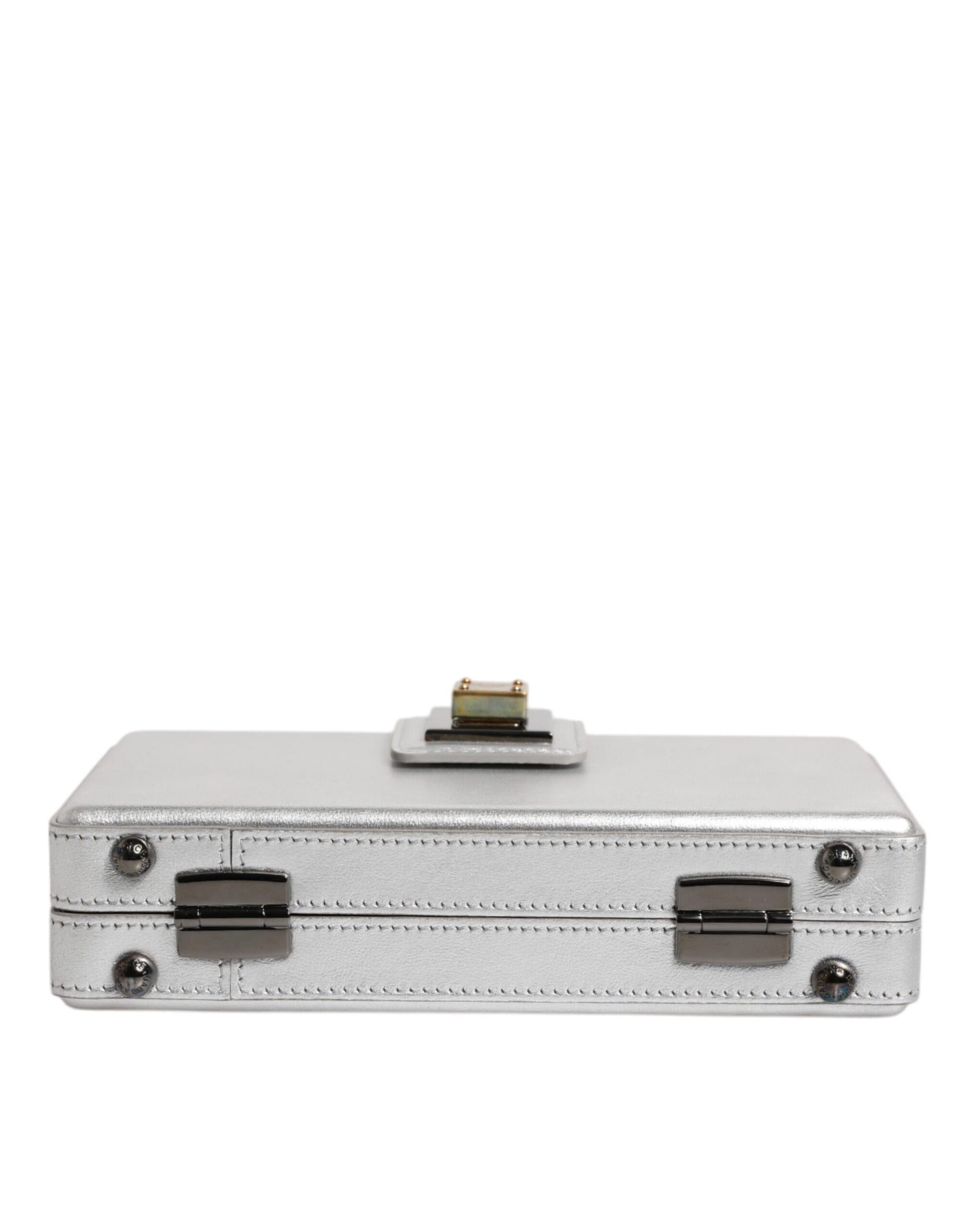 Metallic Silver DG BOX Leather Shoulder Strap Bag