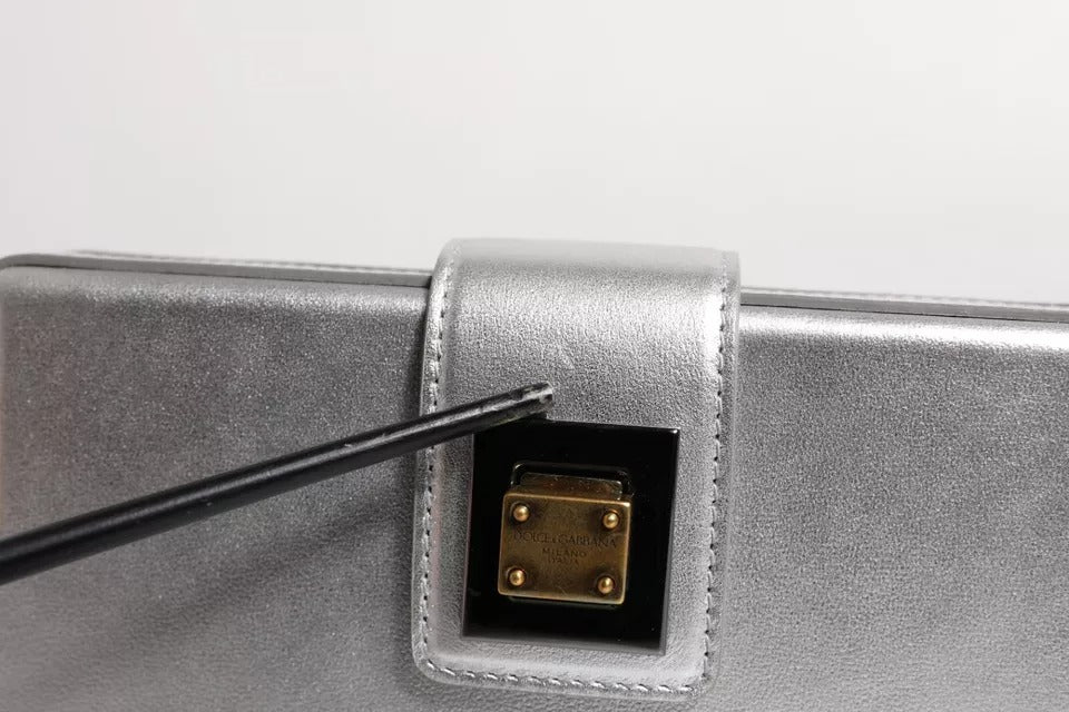 Metallic Silver DG BOX Leather Shoulder Strap Bag