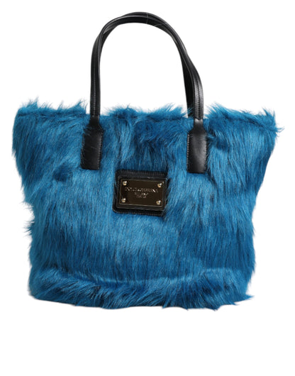 Blue Fur Logo Plaque Double Handle Shoulder Bag