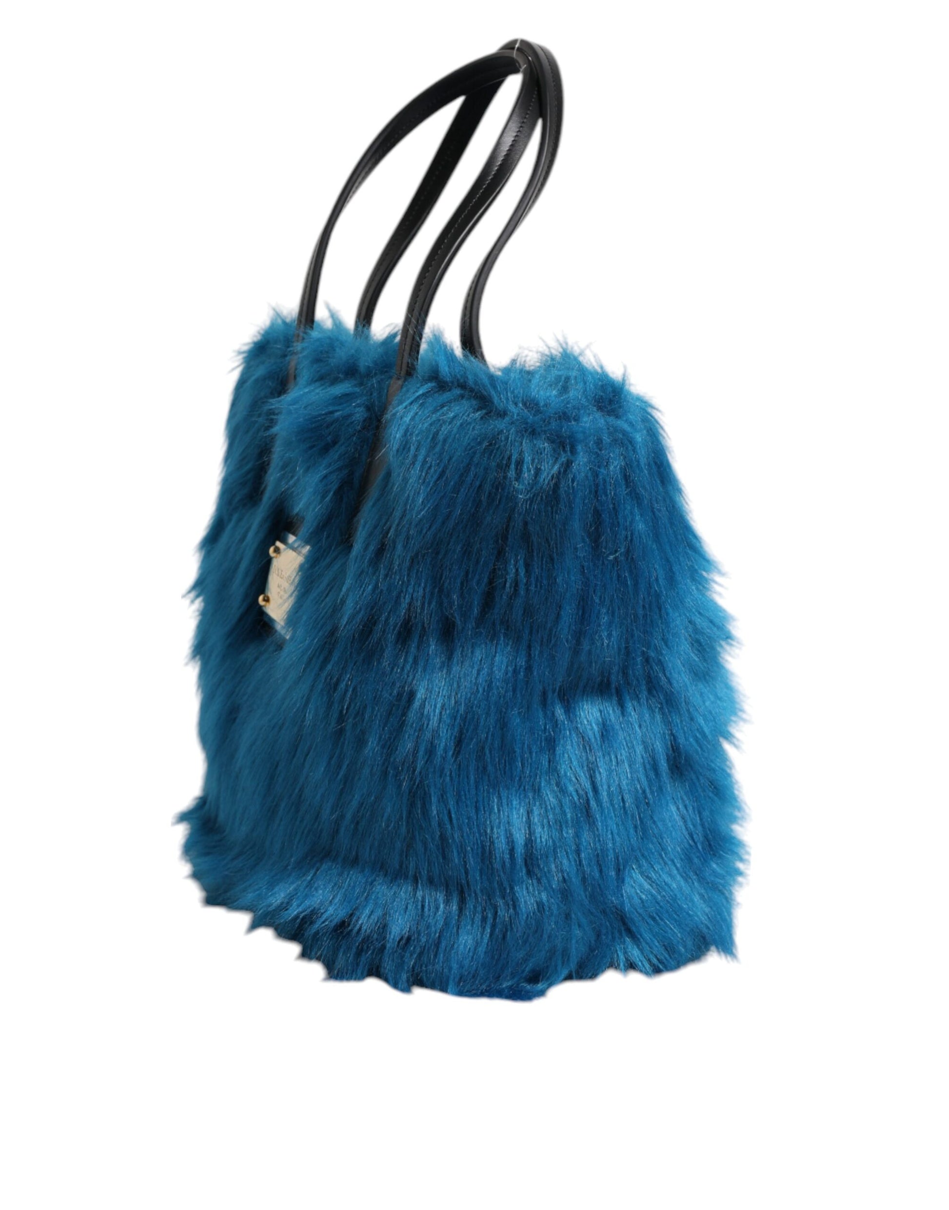 Blue Fur Logo Plaque Double Handle Shoulder Bag