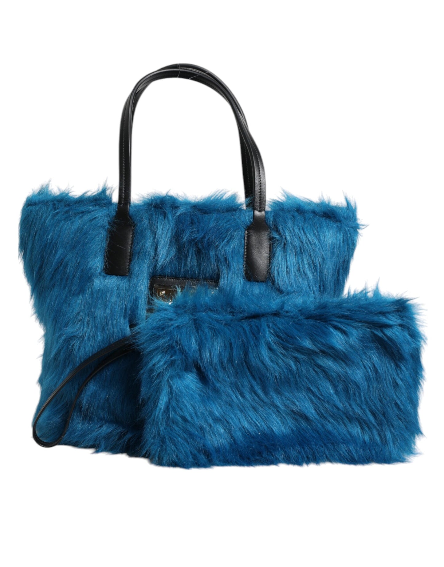 Blue Fur Logo Plaque Double Handle Shoulder Bag