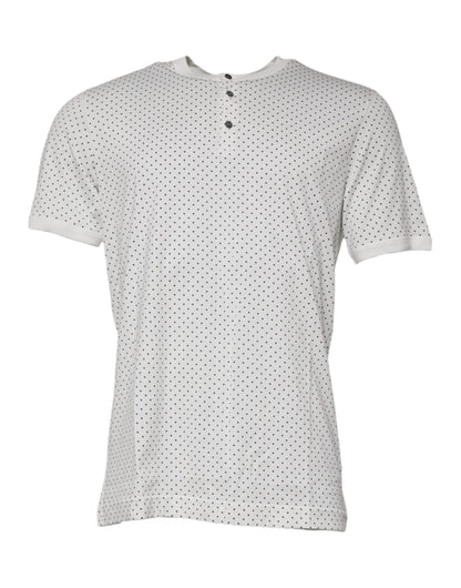 White Polka Dot Cotton Crew Neck Henley T-shirt