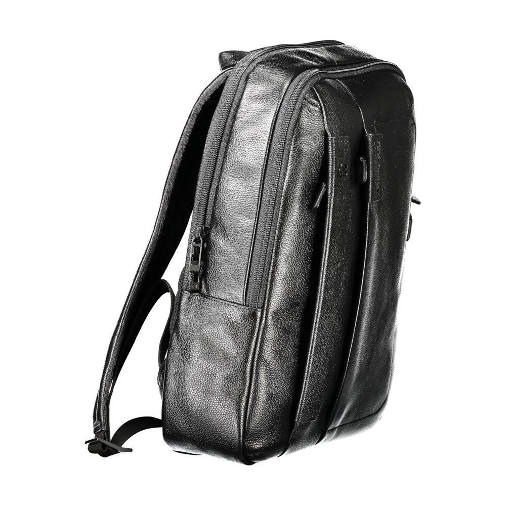 Black Leather Men Backpack