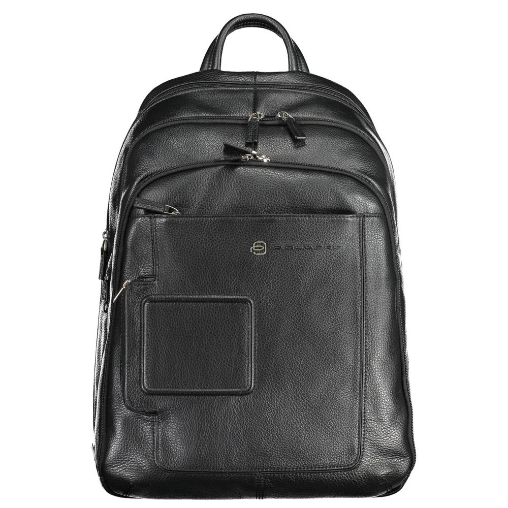 Black Leather Men Backpack