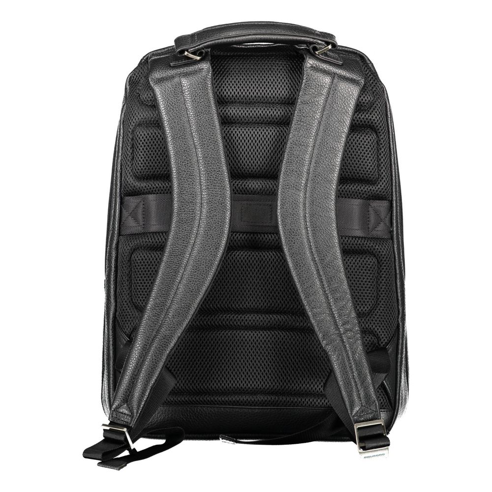 Black Leather Men Backpack