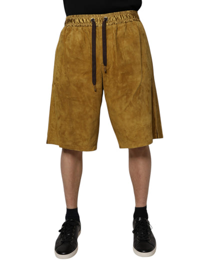 Brown Lambskin Suede Men Bermuda Shorts