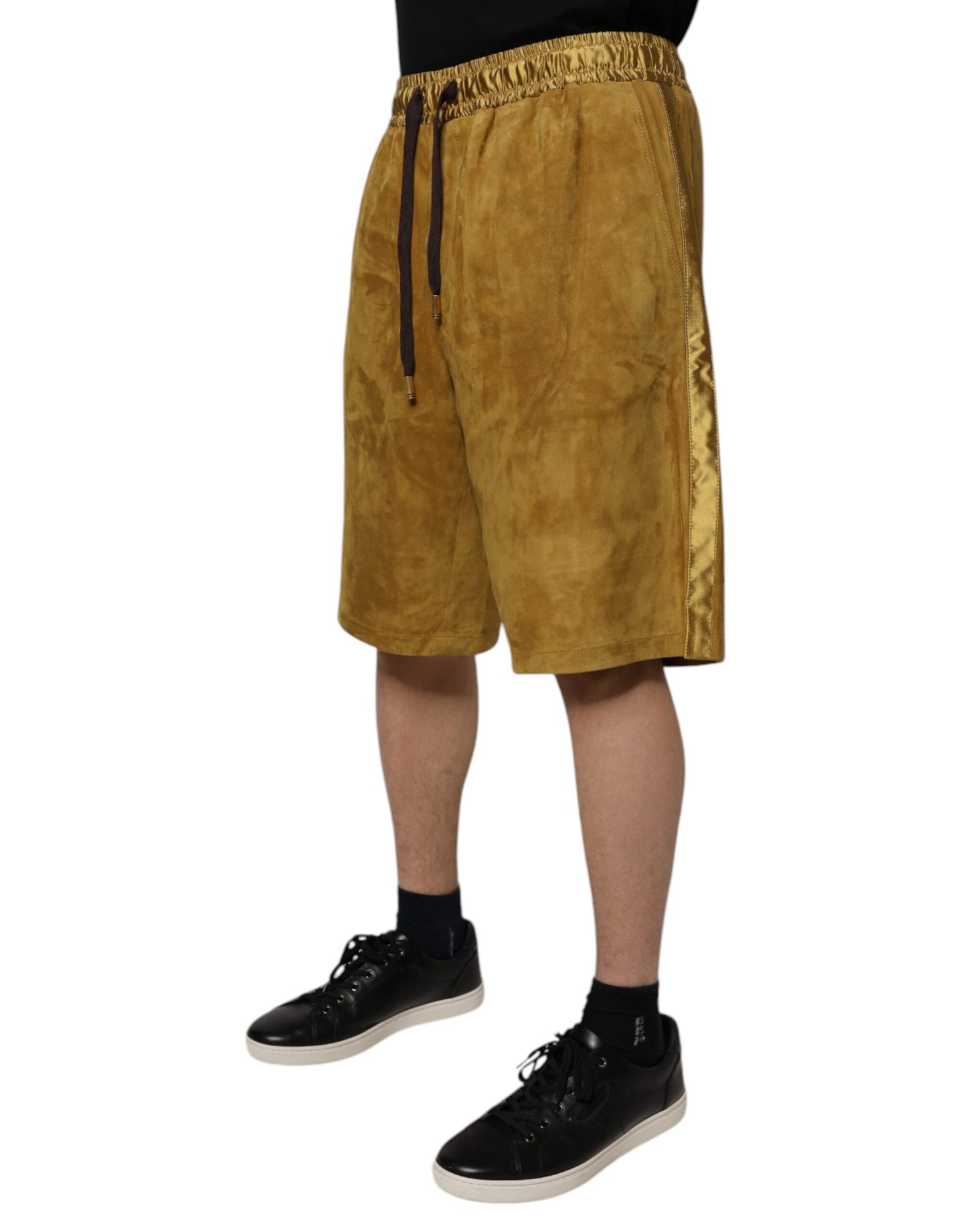 Brown Lambskin Suede Men Bermuda Shorts