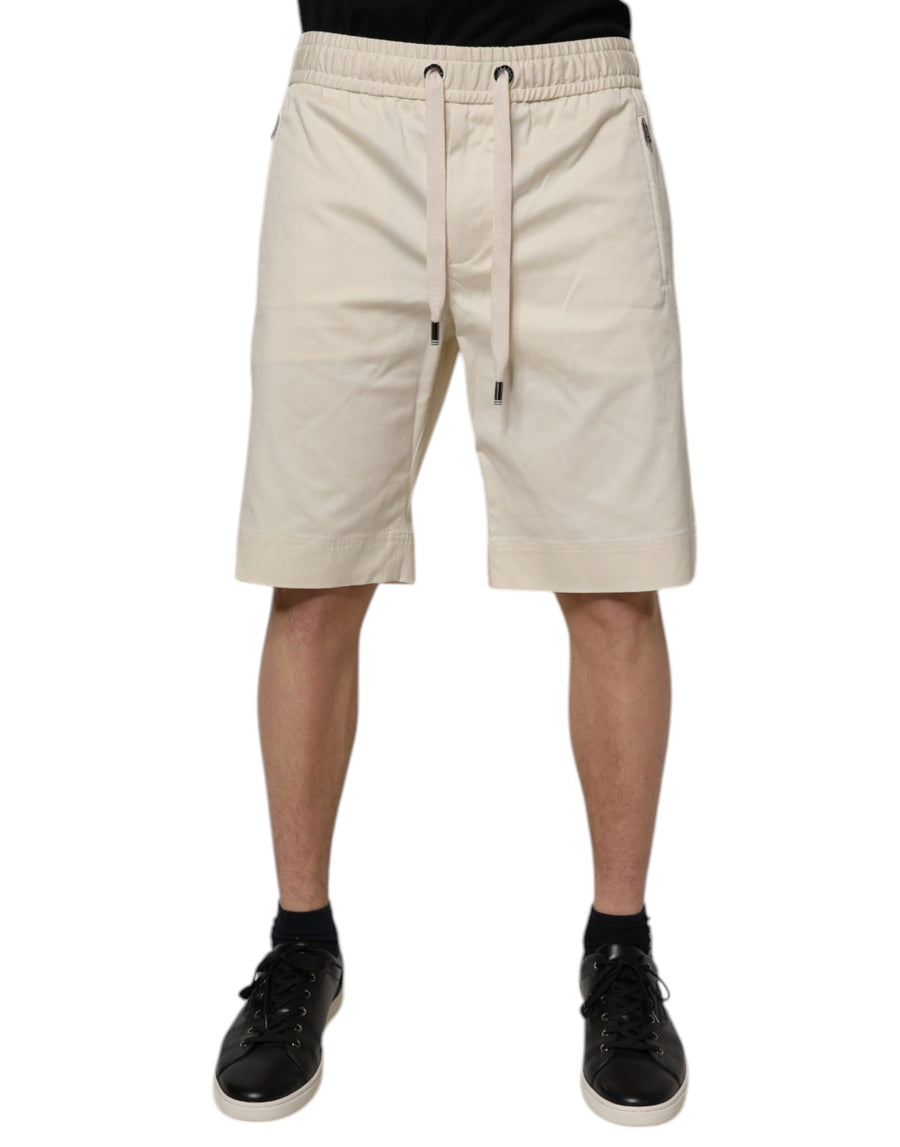 Off White Cotton Stretch Men Bermuda Shorts