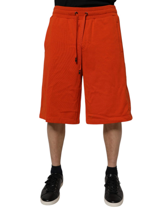 Red Cotton Blend Mid Waist Men Bermuda Shorts