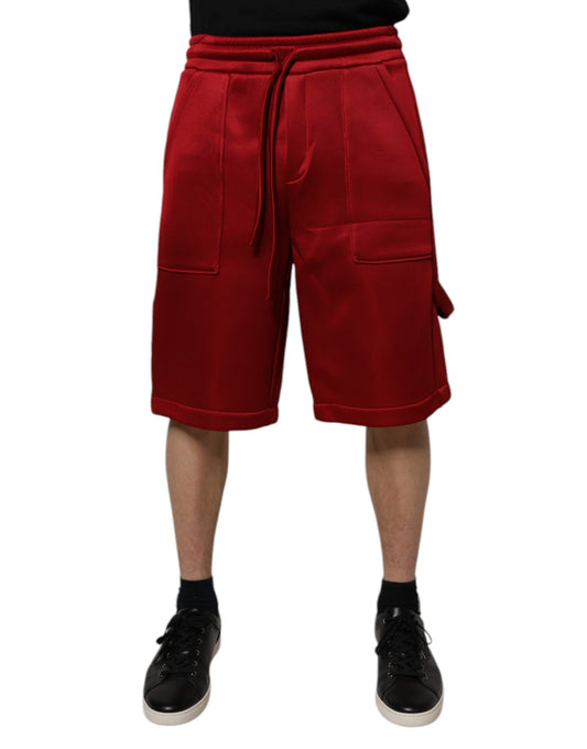 Maroon Viscose Nylon Mid Waist Bermuda Shorts