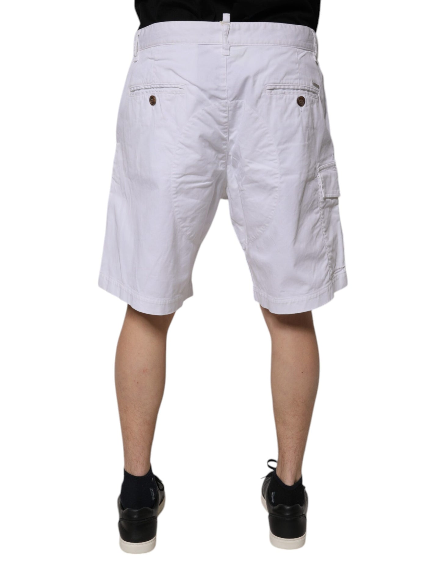 White Cargo Denim Mid Waist Casual Bermuda Shorts