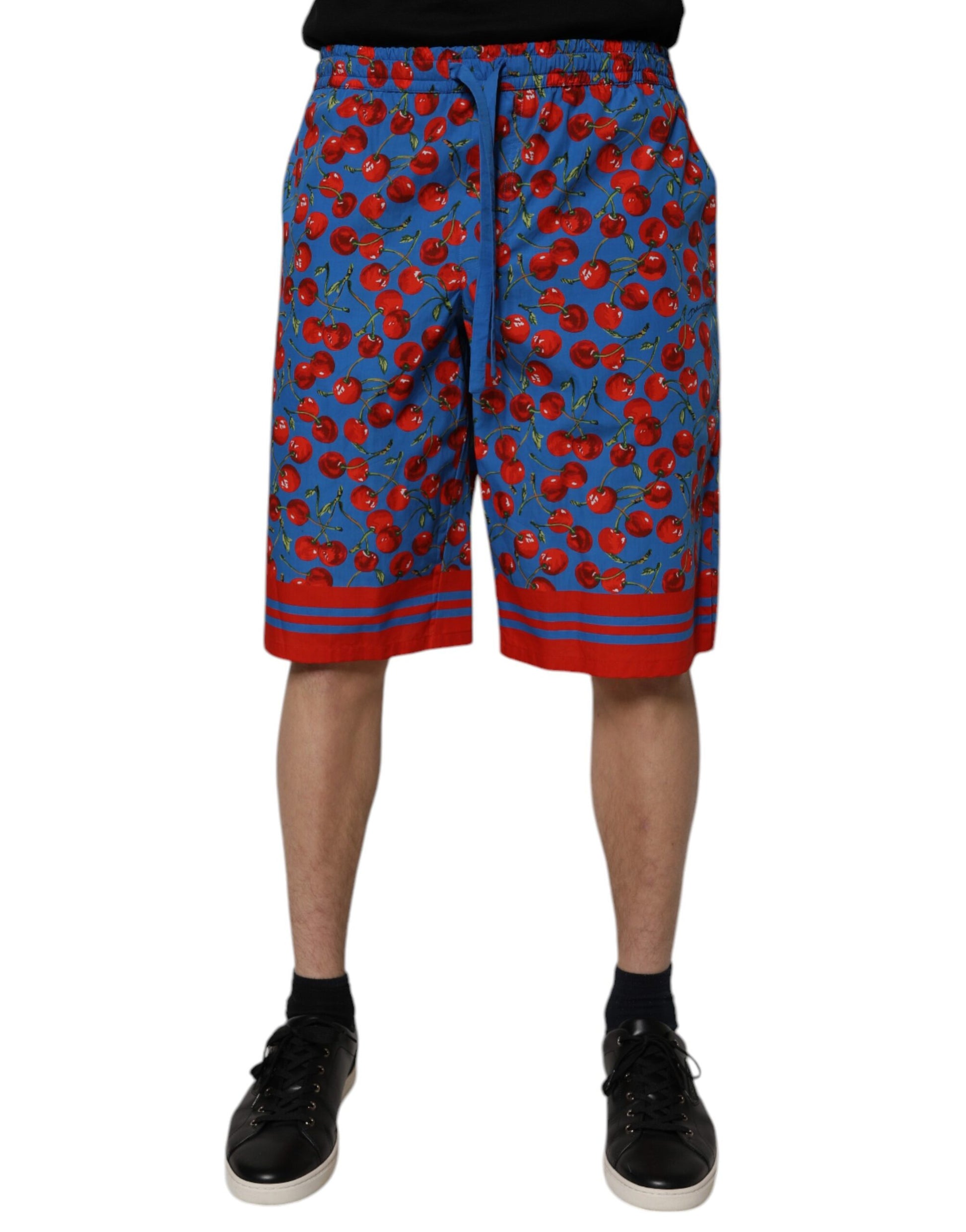 Blue Cherry Print Cotton Men Bermuda Shorts