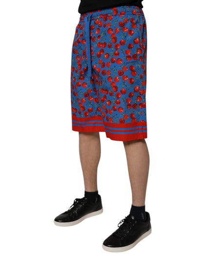 Blue Cherry Print Cotton Men Bermuda Shorts