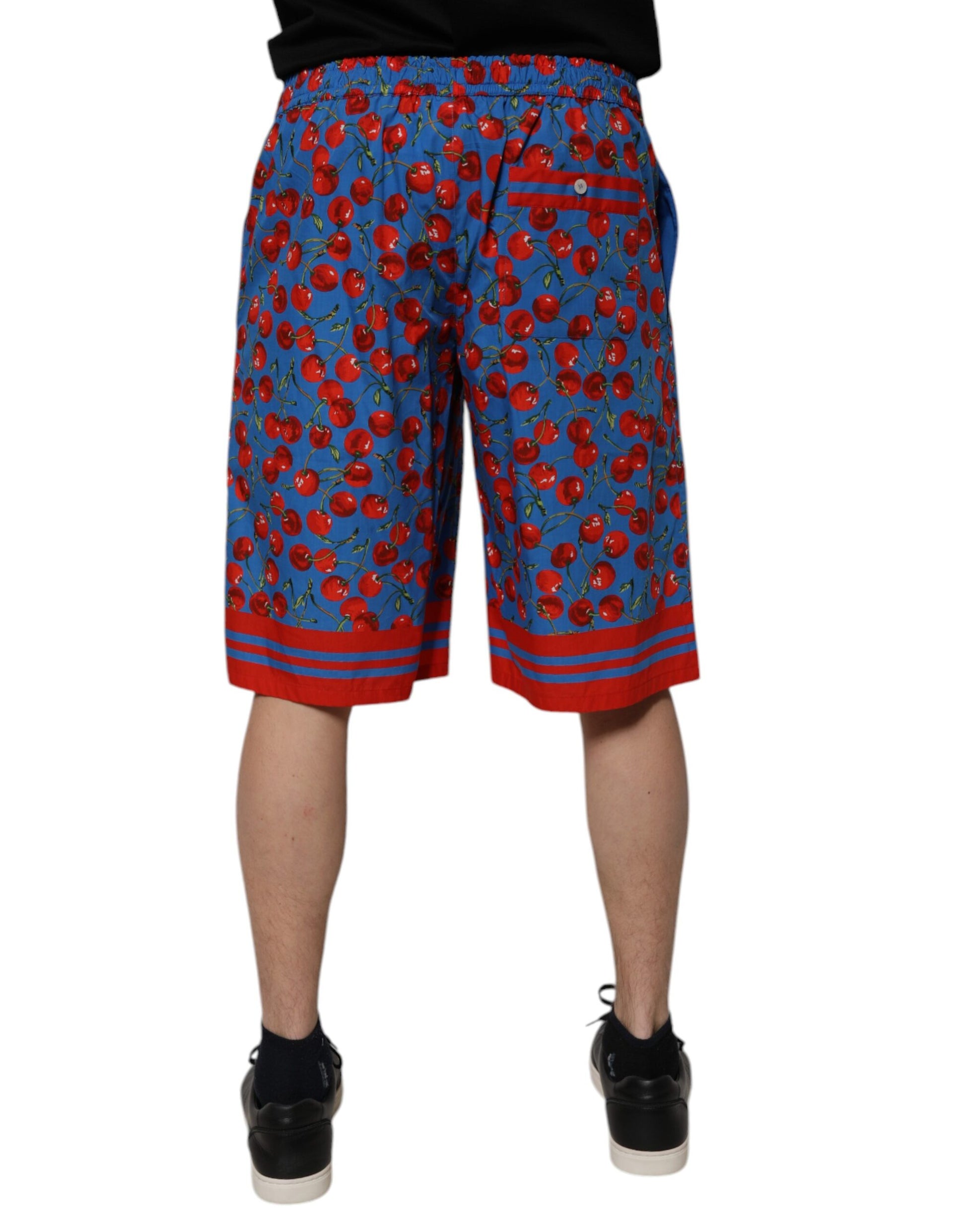 Blue Cherry Print Cotton Men Bermuda Shorts