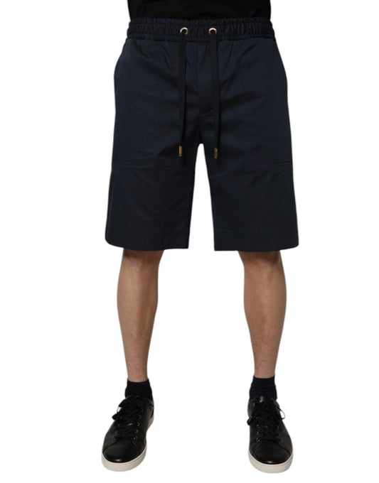 Dark Blue Cotton Mid Waist Men Bermuda Shorts