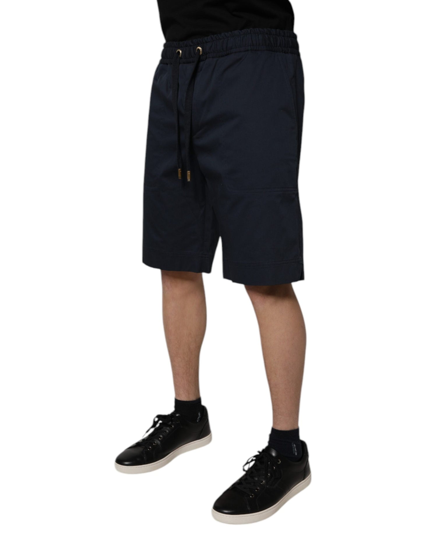 Dark Blue Cotton Mid Waist Men Bermuda Shorts