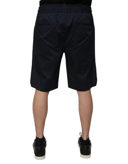 Dark Blue Cotton Mid Waist Men Bermuda Shorts