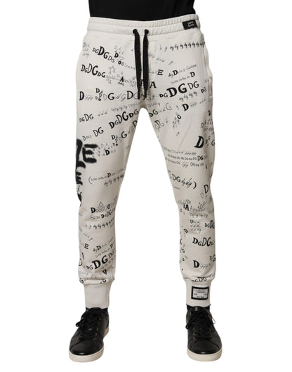 White Printed Cotton Jogger Sweatpants Pants