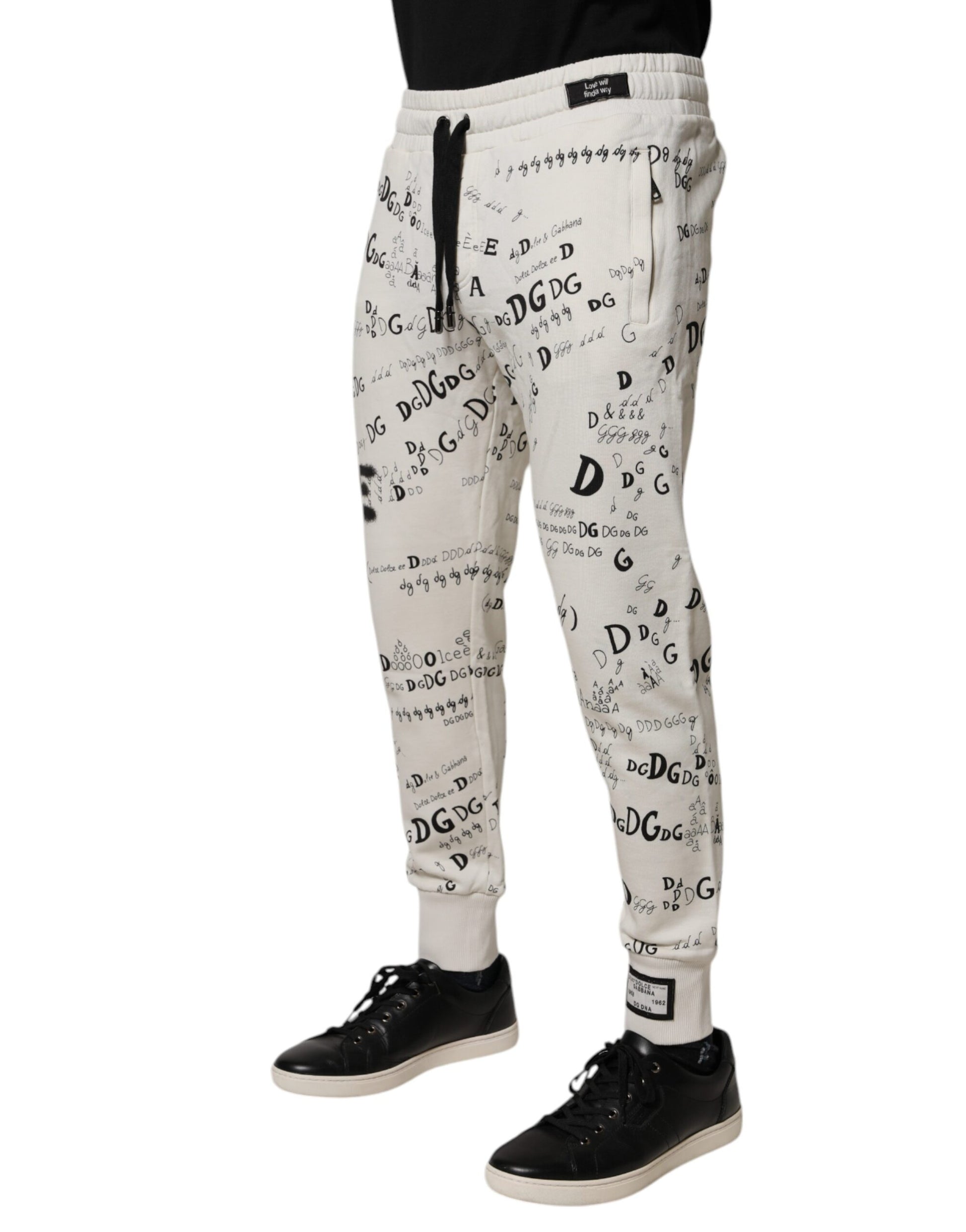 White Printed Cotton Jogger Sweatpants Pants