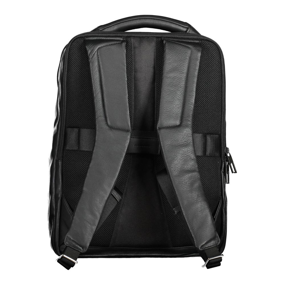 Black Leather Men Backpack