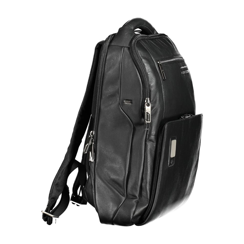 Black Leather Men Backpack