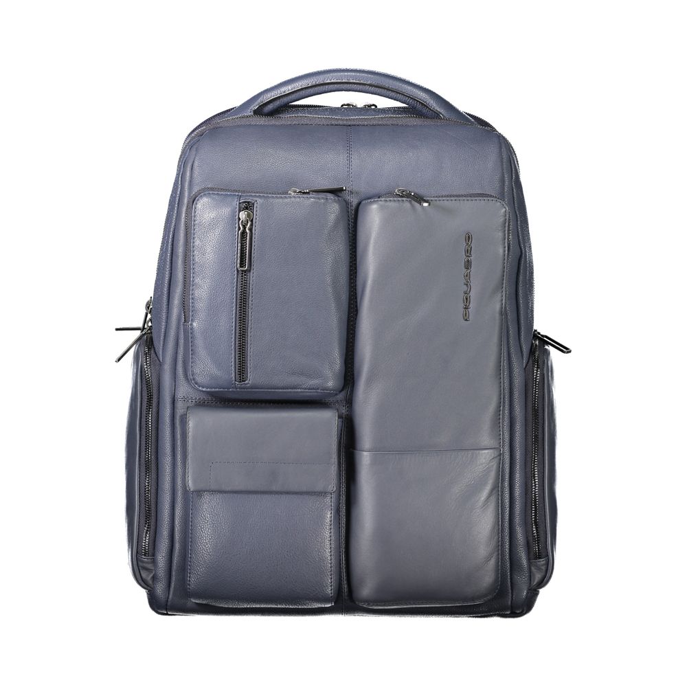 Blue Leather Men Backpack