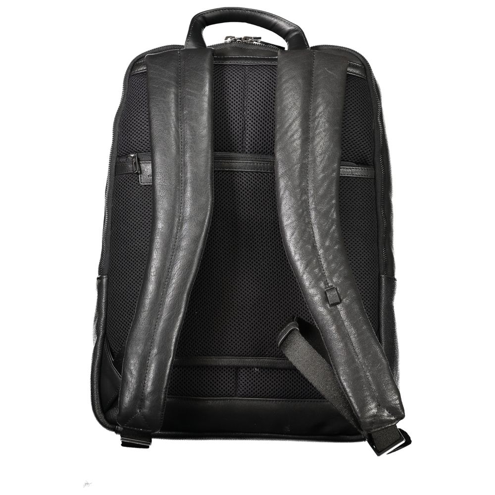 Black Leather Men Backpack