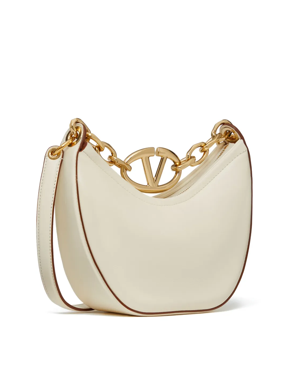 Ivory Leather Mini Hobo Vlogo Shoulder Bag