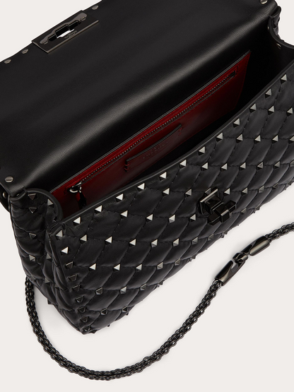 Black Nappa Leather Medium Rockstudt Spike Bag