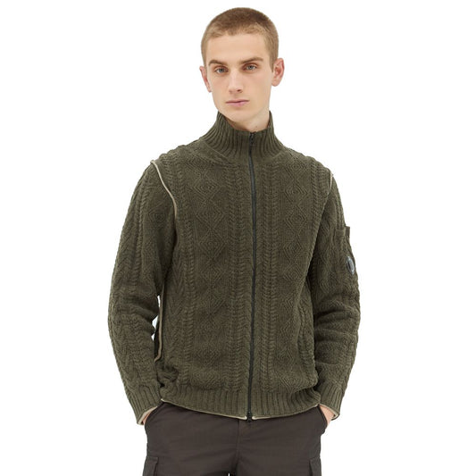 Green Cotton Men Cardigan