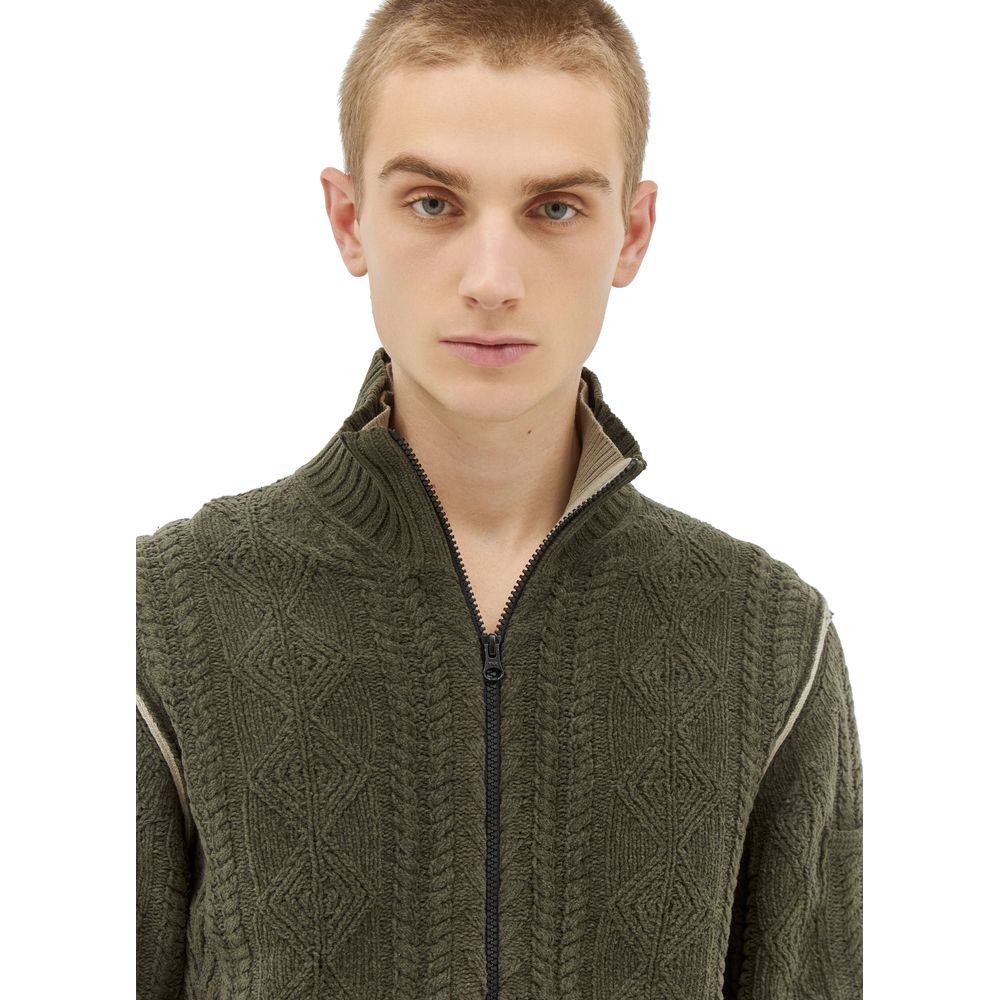 Green Cotton Men Cardigan