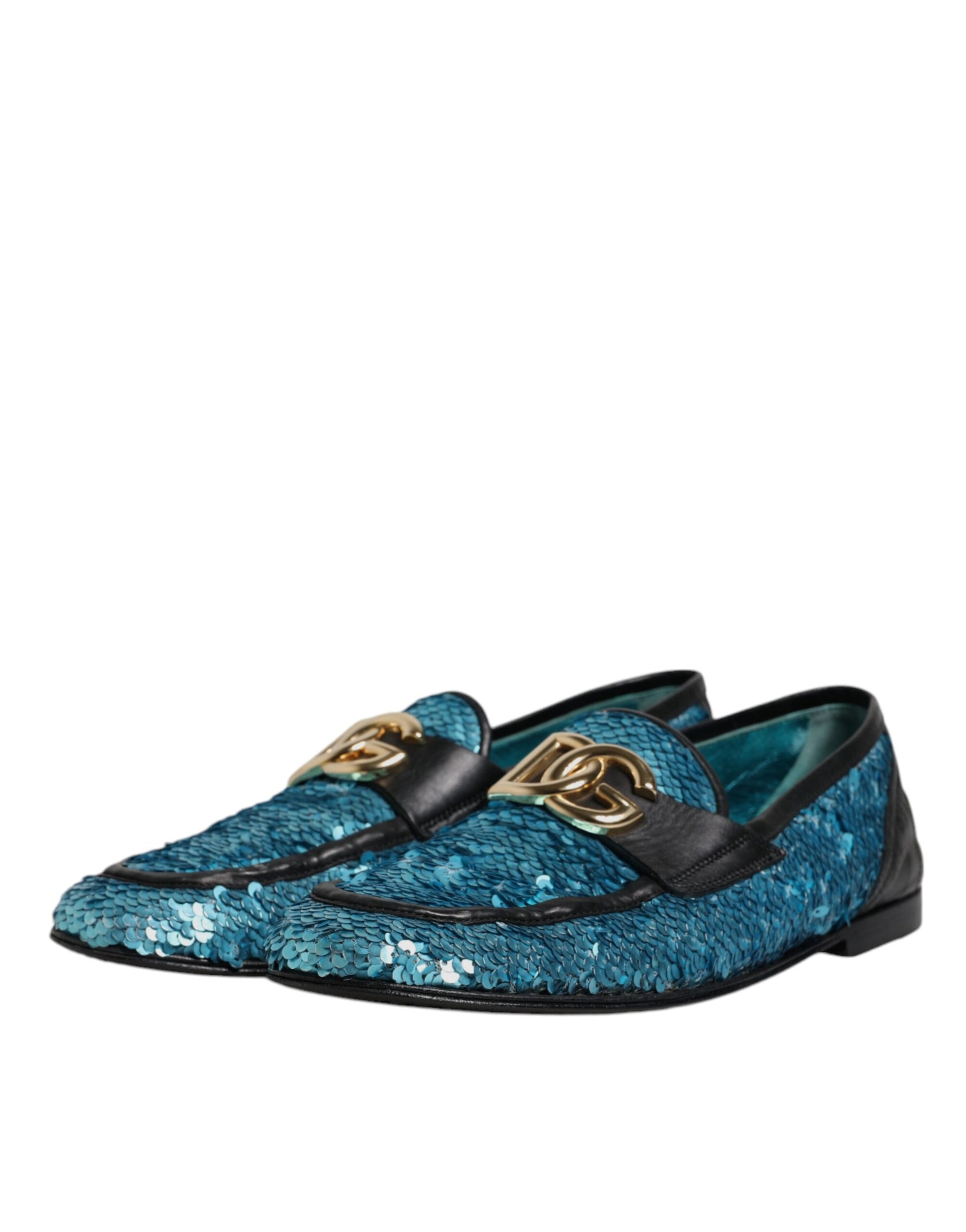 Blue Sequined Loafers Formal Dress Shoes