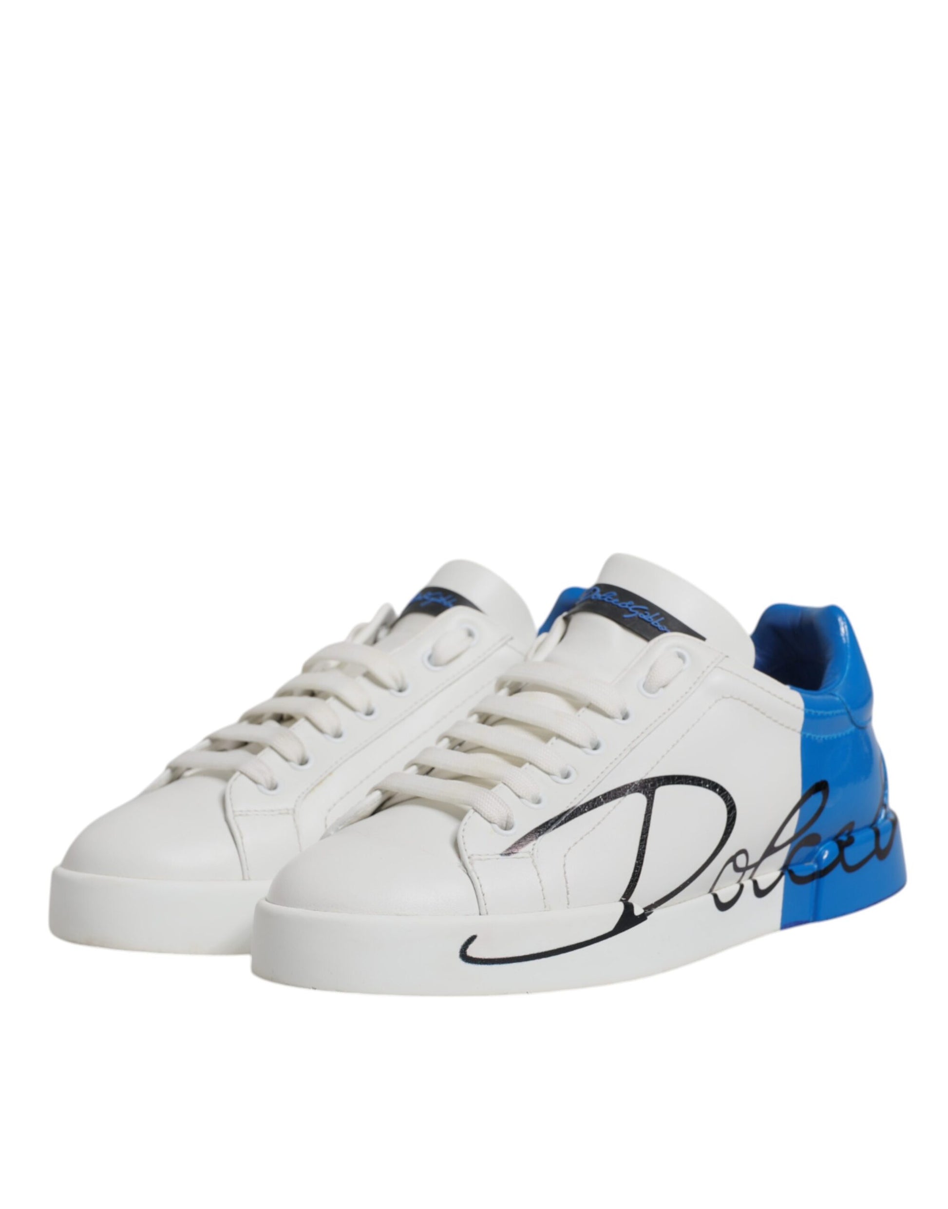 White Blue Logo Leather Portofino Sneaker Shoes