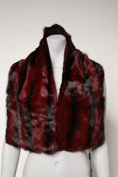 Black Red Stripe Fur Shawl Neck Wrap Scarf