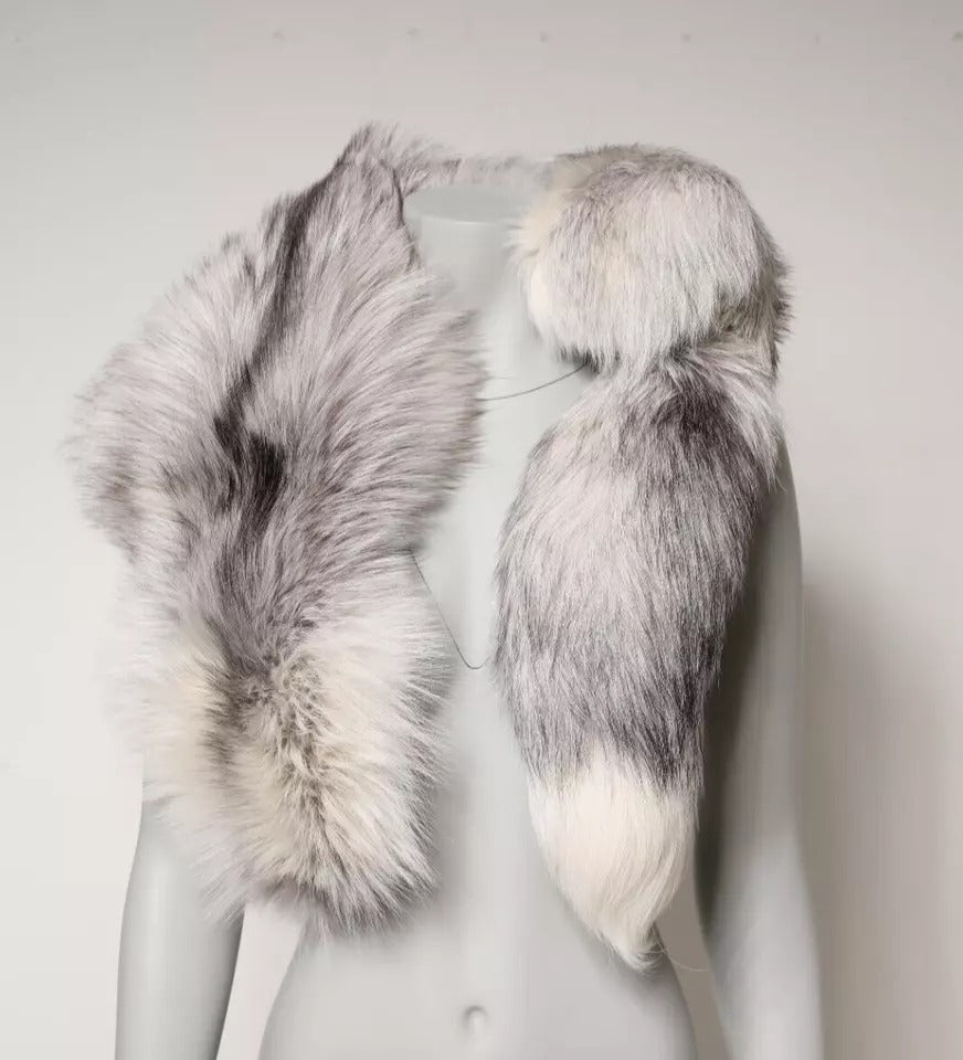 White Fox Fur Neck Wrap Warmer Winter Scarf