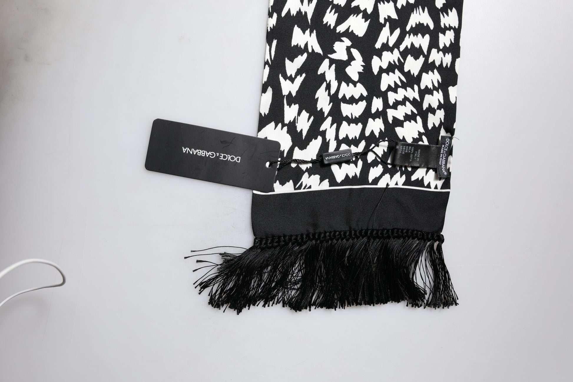 Black White Patterned Fringes Shawl Scarf