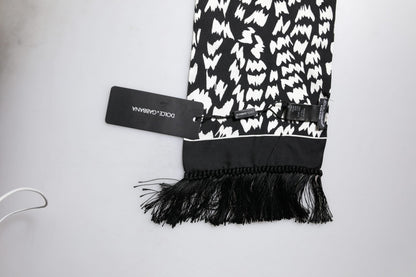 Black White Patterned Fringes Shawl Scarf