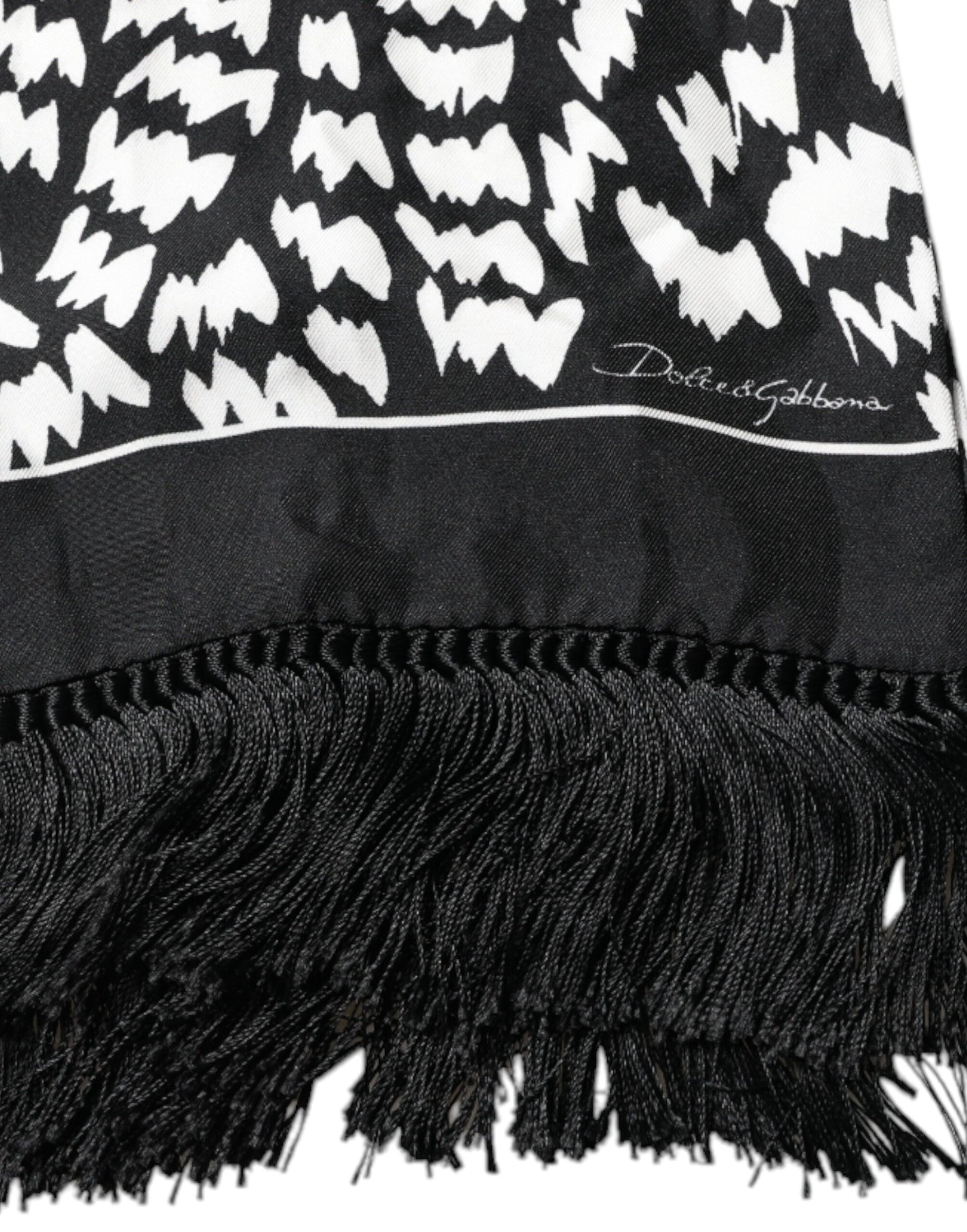 Black White Patterned Fringes Shawl Scarf