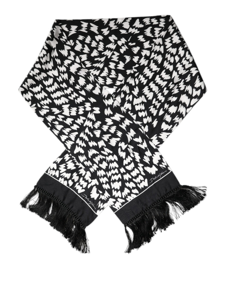 Black White Patterned Fringes Shawl Scarf