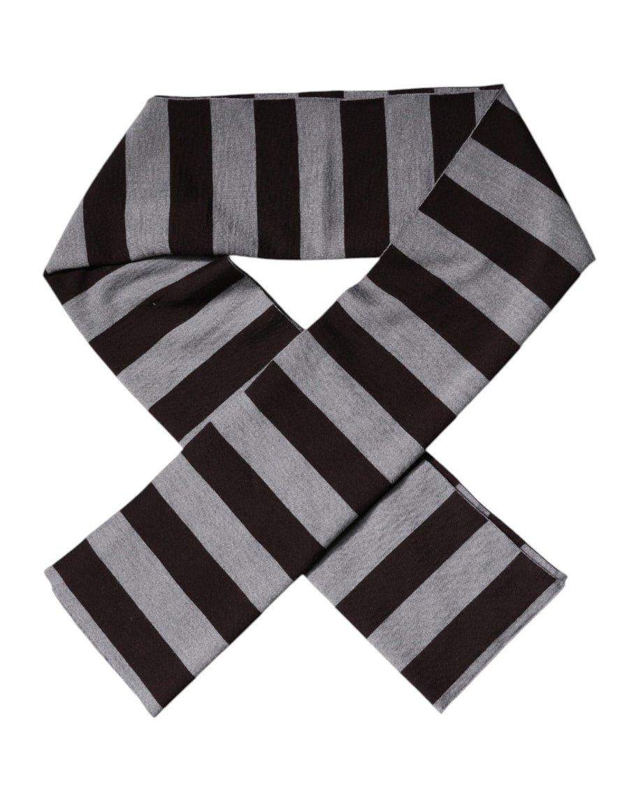Black Gray Stripes Wool Neck Wrap Scarf