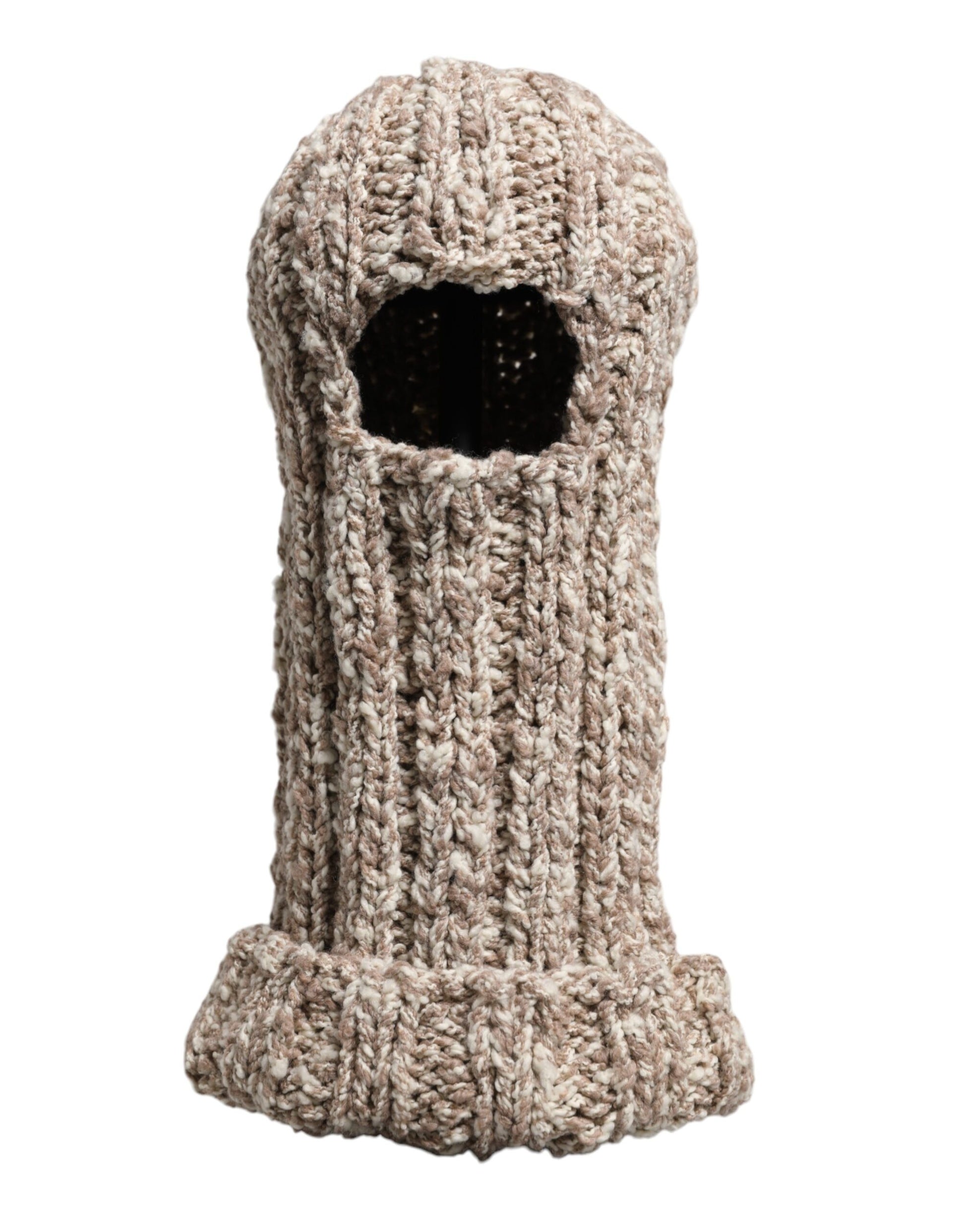 Beige Wool Knitted Ski Mask Balaclava Hat