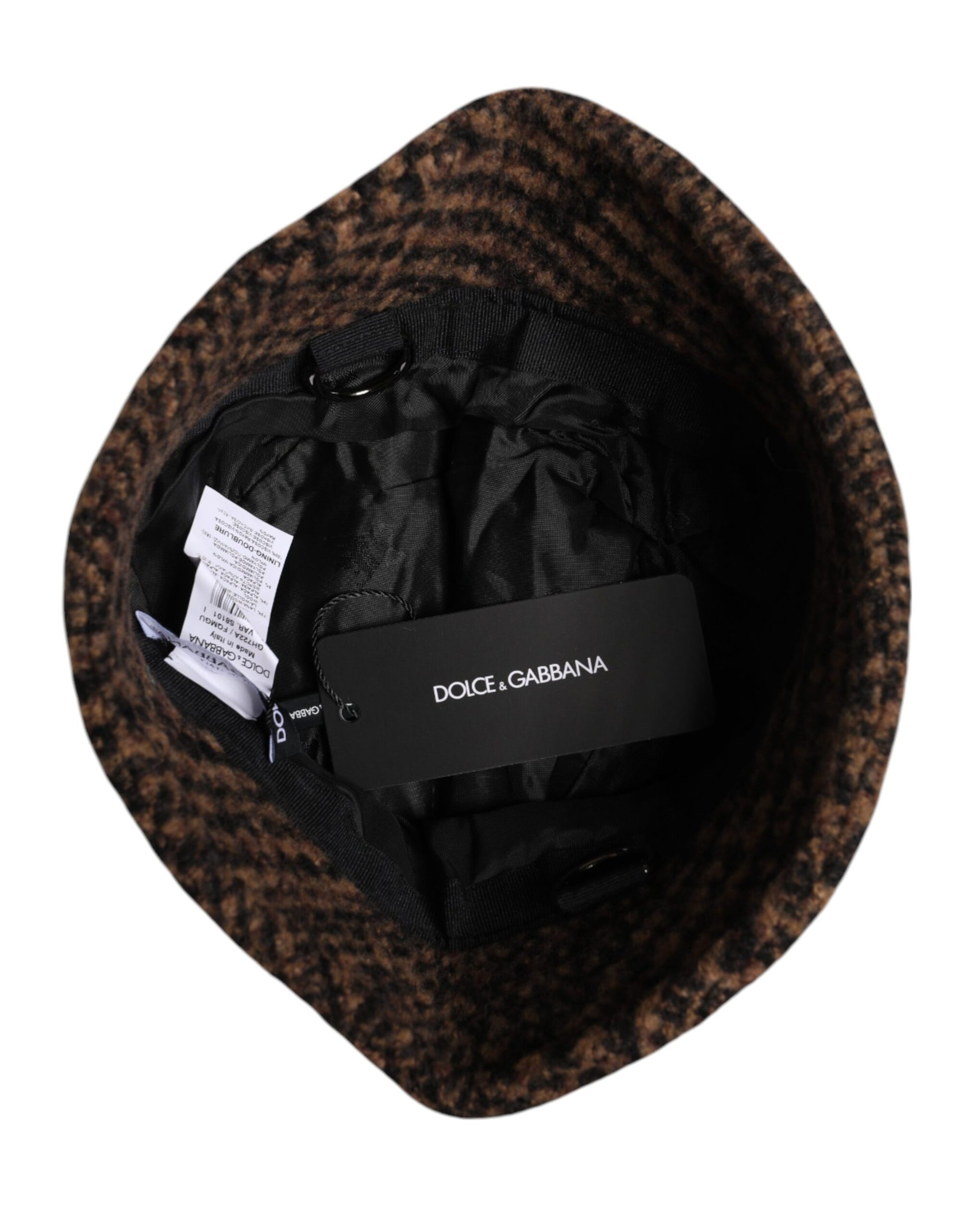 Brown Houndstooth Wool Woven Bucket Hat