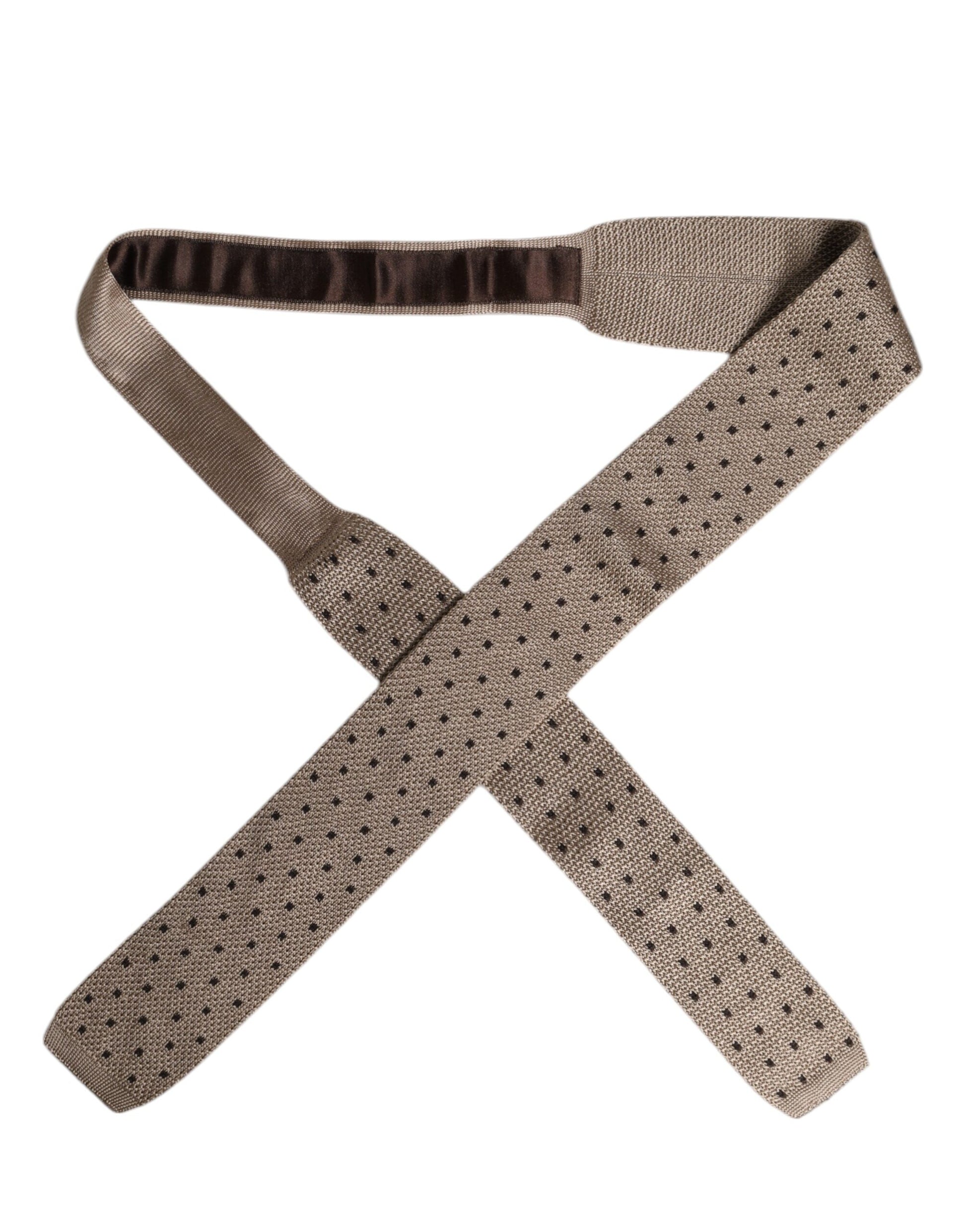 Beige Polka Dot Silk Adjustable Necktie Tie