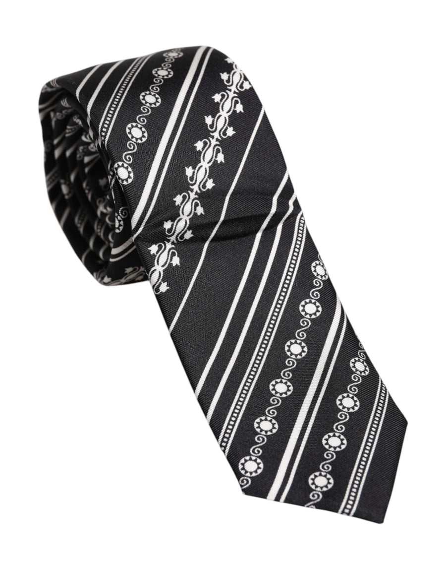 Black White Stripes Silk Adjustable Necktie Tie