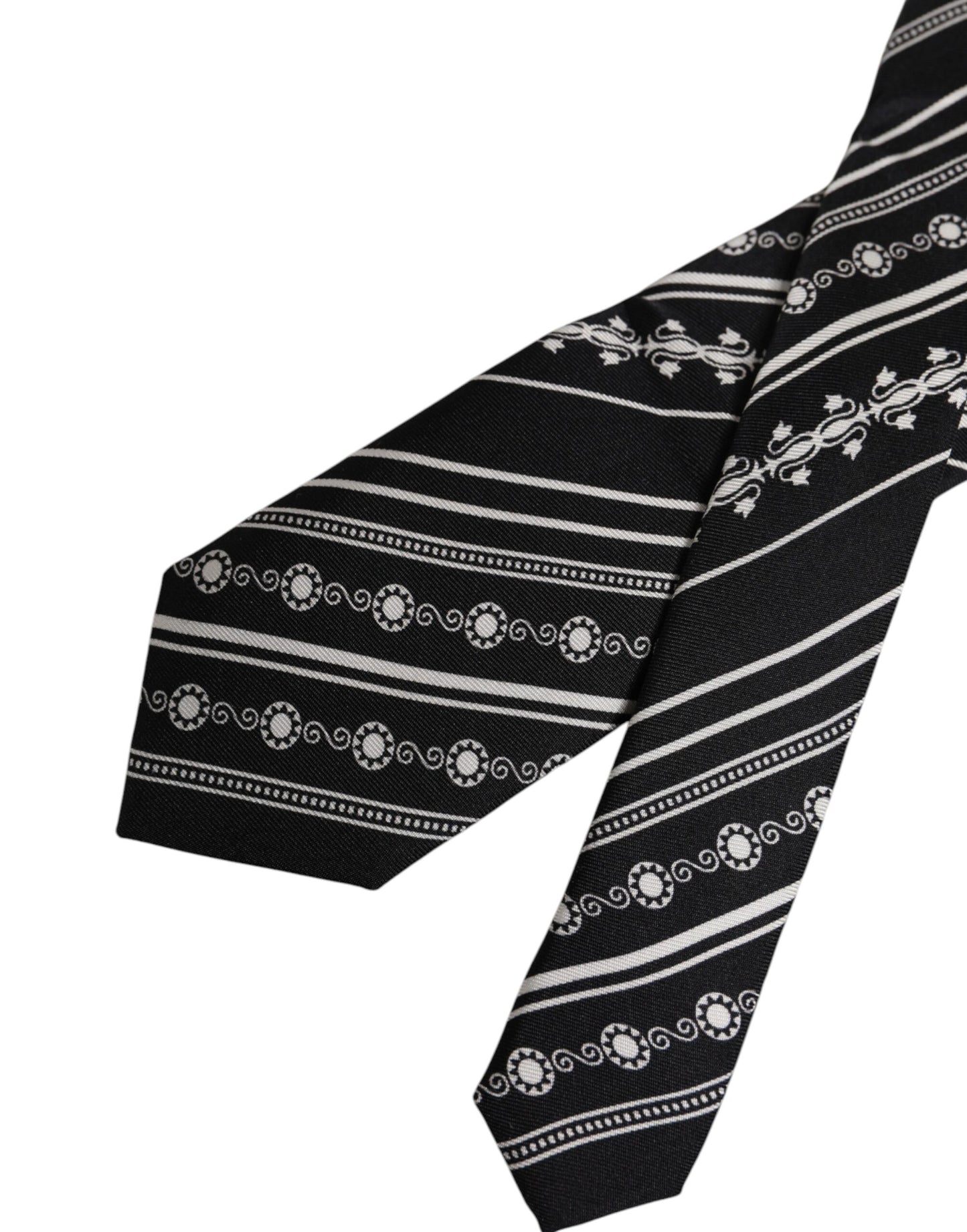 Black White Stripes Silk Adjustable Necktie Tie