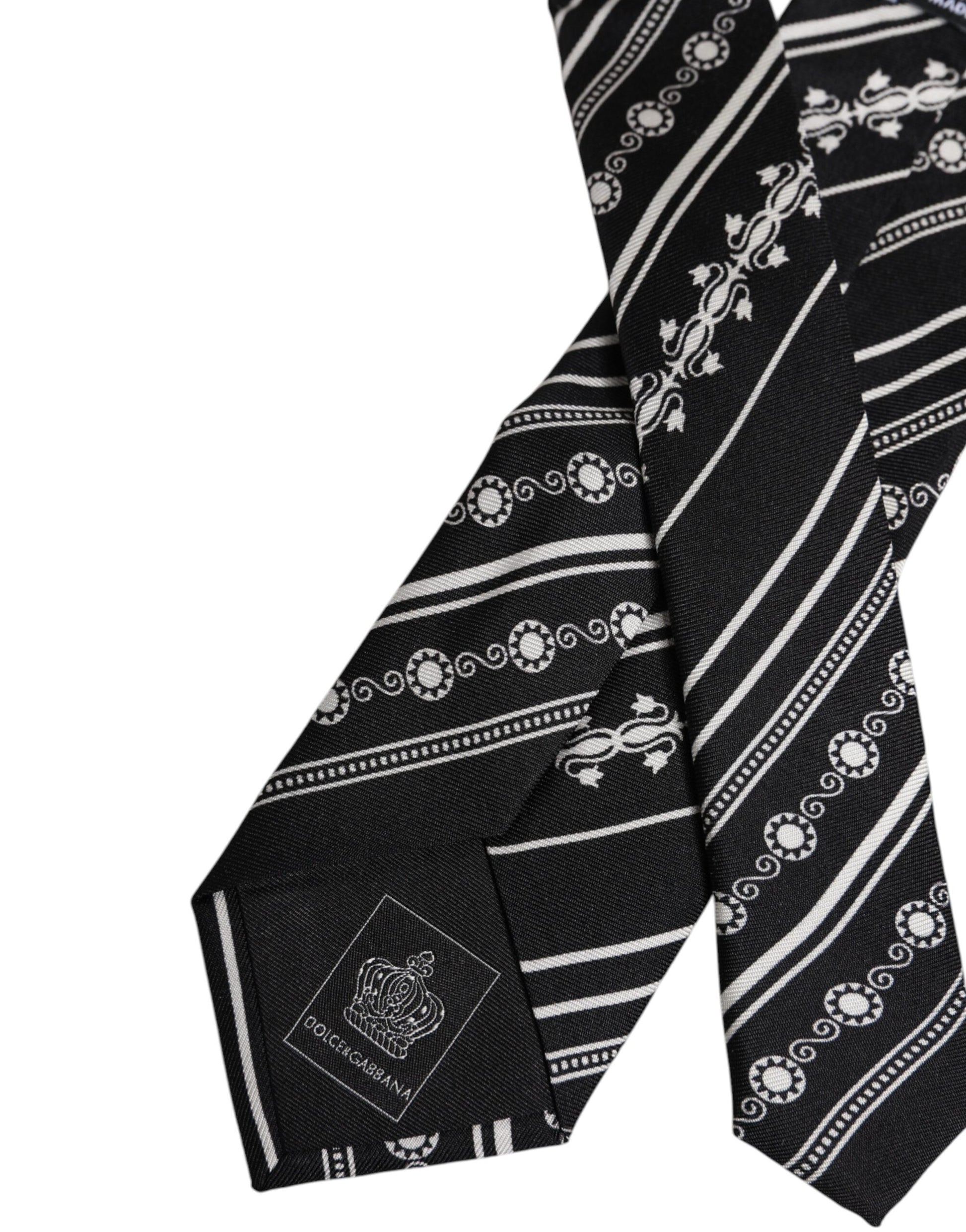 Black White Stripes Silk Adjustable Necktie Tie