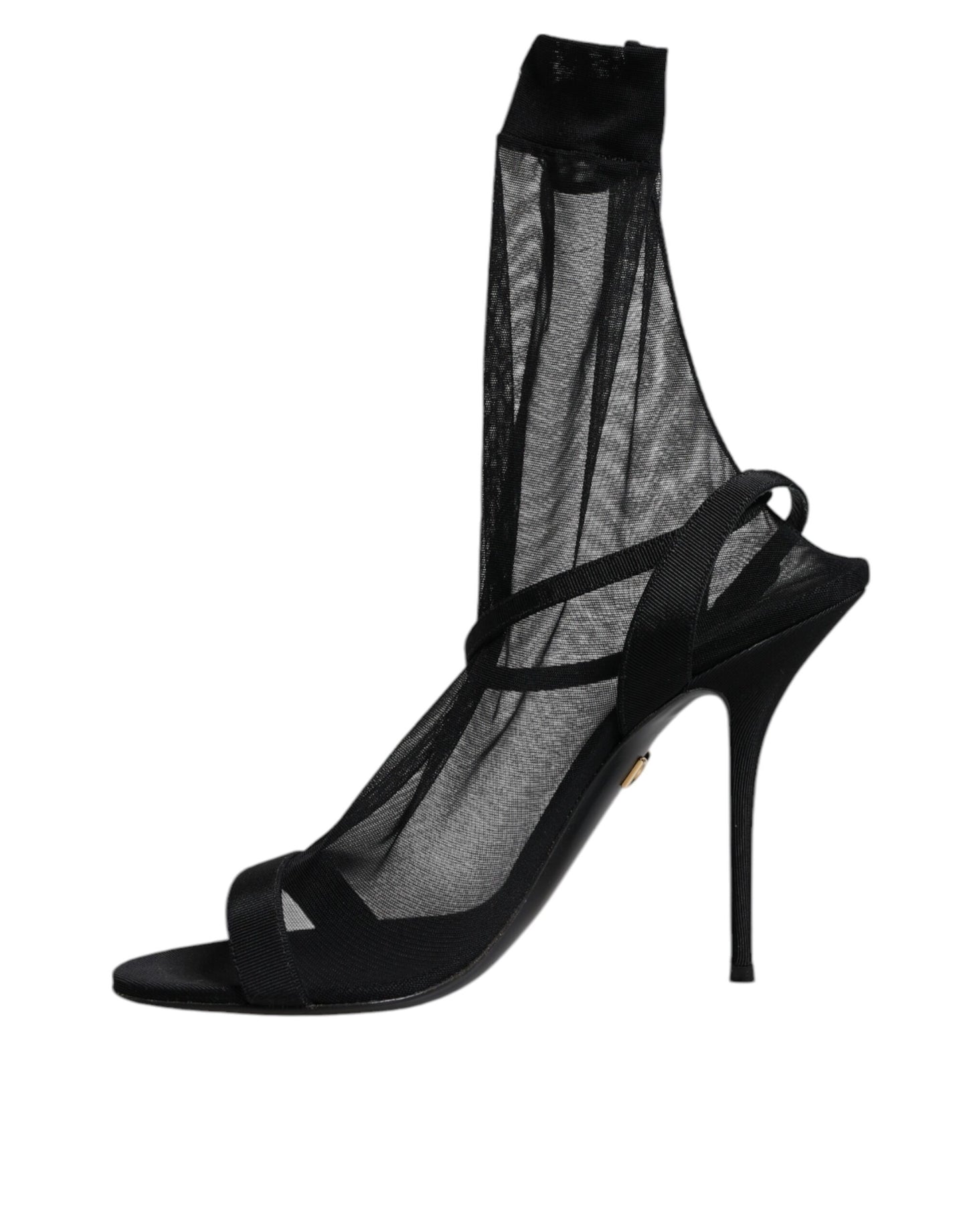 Black Tulle Stretch Heels Sandals Shoes