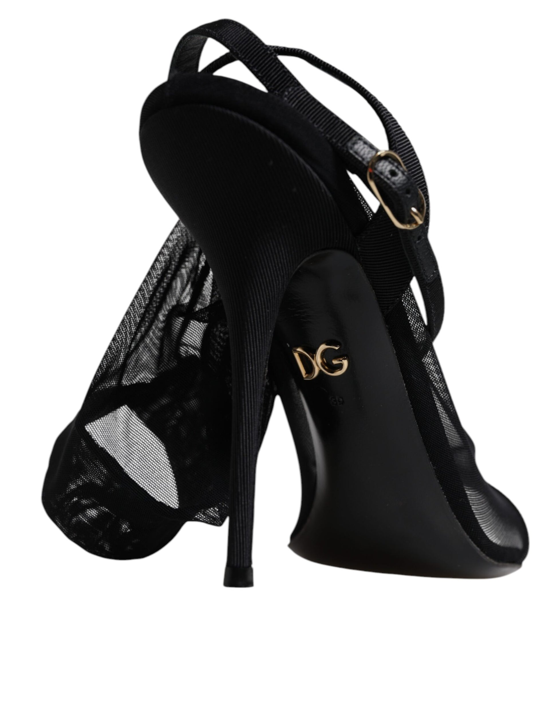 Black Tulle Stretch Heels Sandals Shoes